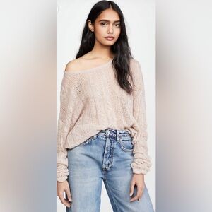 Free People Women's Off-Shoulder Knit Sweater - Frapacino Size Large NWOT